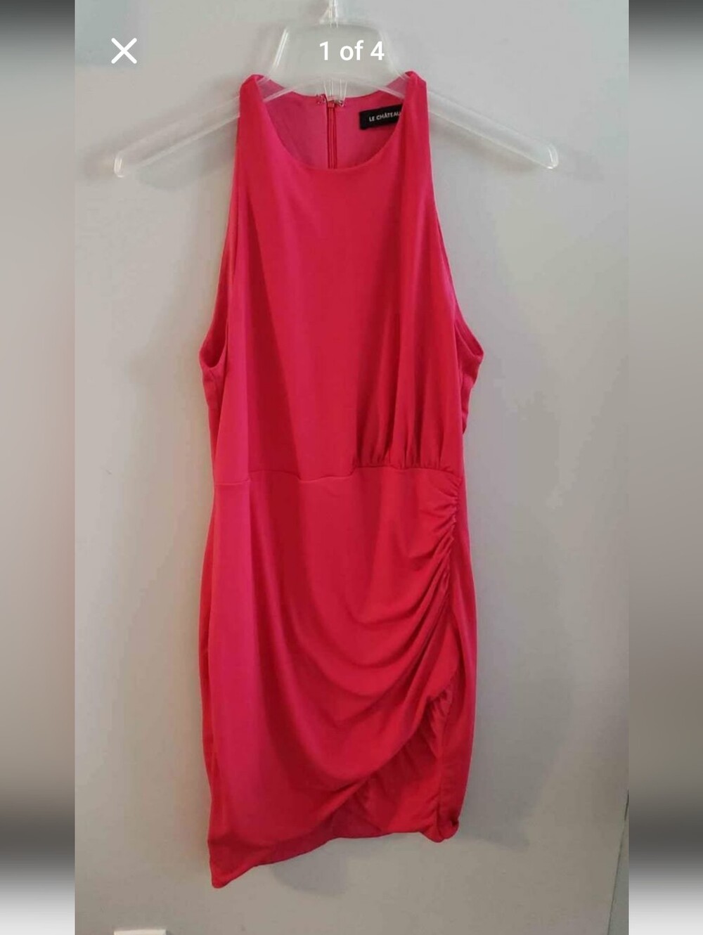 le chateau Hot Pink Sleeveless Ruched Midi Dress